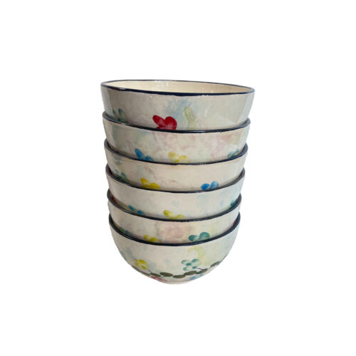 Artistic Pottery Bowl - For Serving Yogurt, Soup, Ash, Noodles, Ice Cream | White (Set of 6)