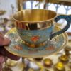 Persian Brass Teacup & Saucer Set with Minakari Design (x6)