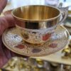 Persian Brass Teacup & Saucer Set with Minakari Design (x6)