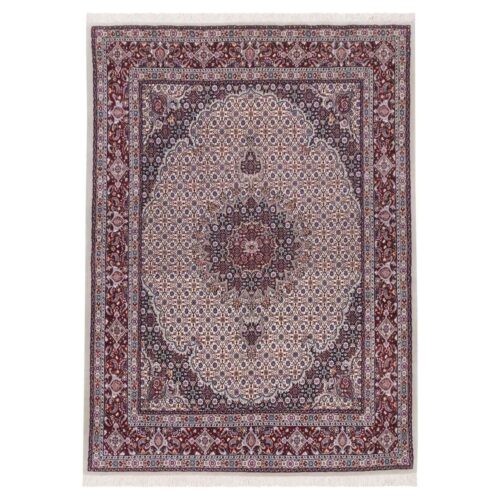 Hand-Knotted Persian Birjand Riz Mahi Rug (Mahi Medallion) - Red Silk & Wool