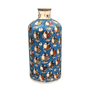 Persian Ceramic Single Stem Vase, Decorated with a Distinctive Red Fish Pattern for a Boho-Inspired Gift or Home Accent