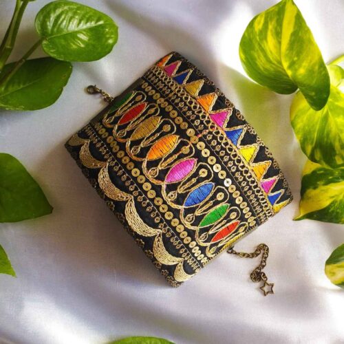 Persian Embroidered Cotton Cuff Bracelet with Geometric Design – Traditional Jewelry