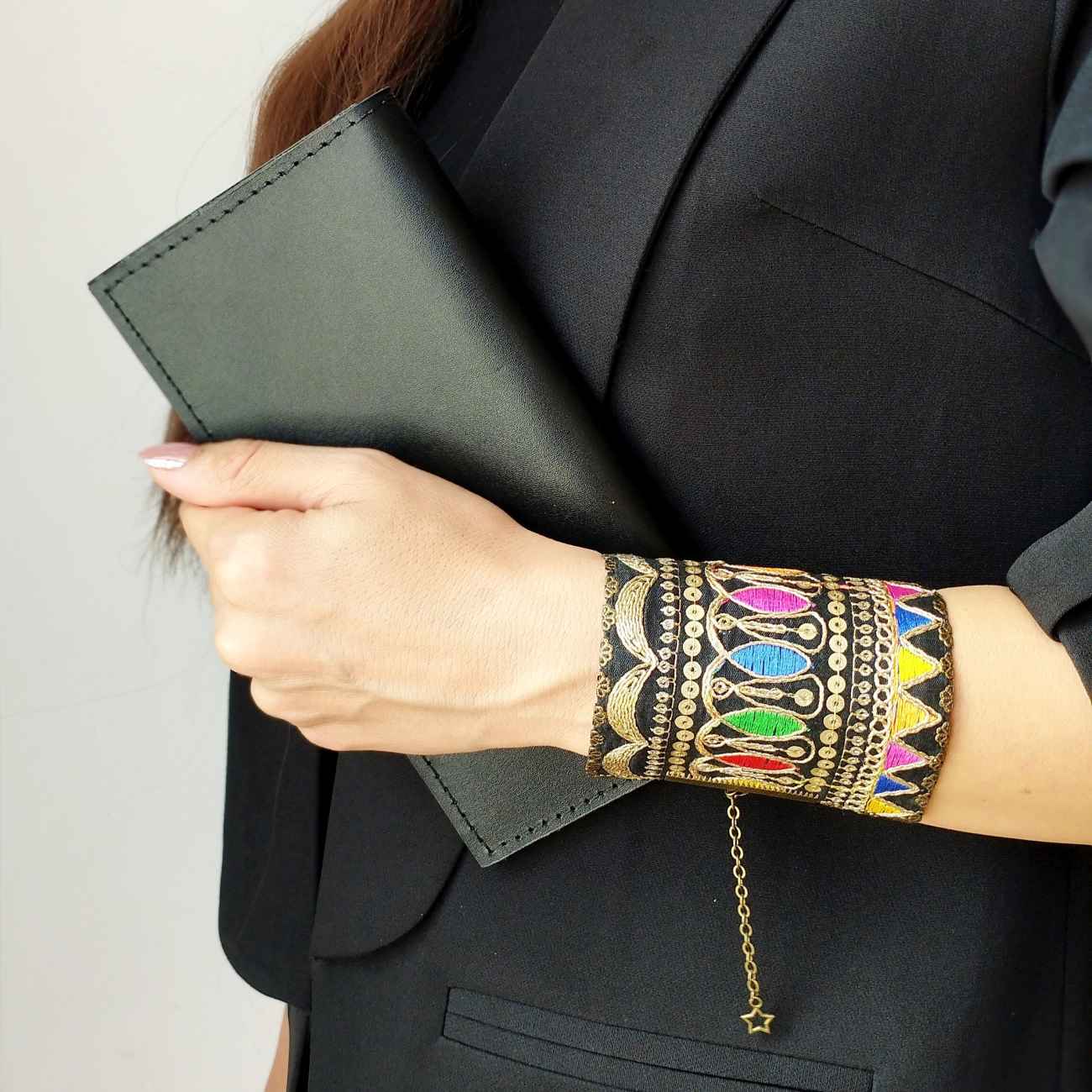 Persian Embroidered Bracelet – Handcraft Ideal for Formal Event with Geometric Design