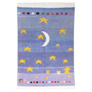 Handwoven Persian Pictorial Gabbeh Rug – Night Sky Design – Blue Wool Blend