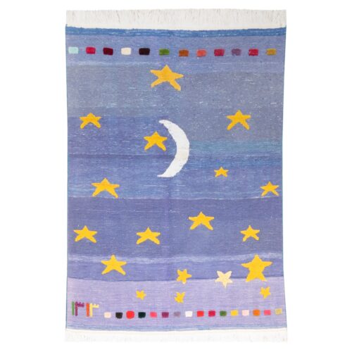 Handwoven Persian Pictorial Gabbeh Rug - Night Sky Design - Blue Wool Blend