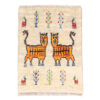 Handwoven Persian Pictorial Gabbeh Rug with Cat Motifs in Cream - Wool
