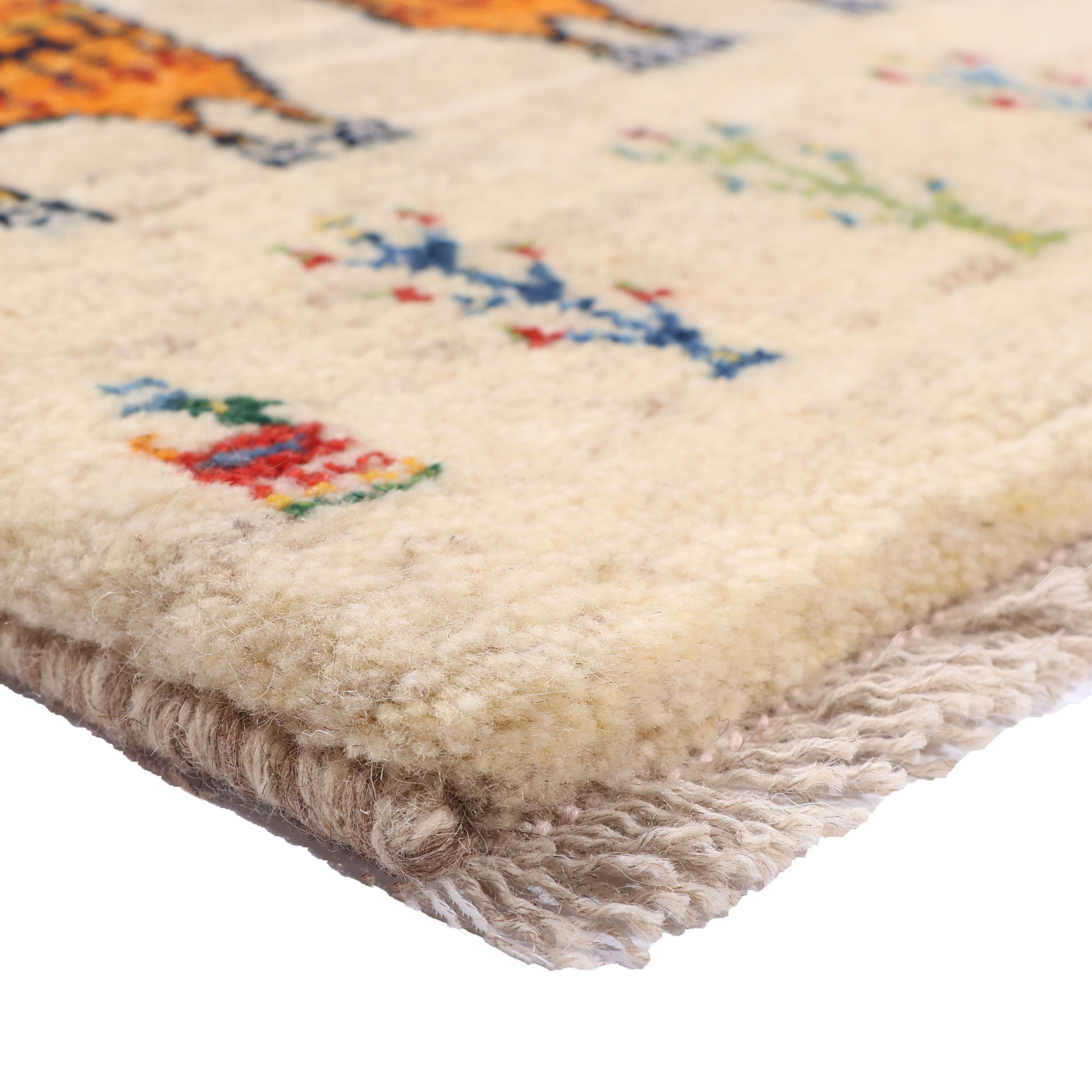 Handwoven Persian Pictorial Gabbeh Rug with Cat Motifs in Cream – Wool
