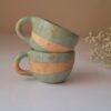 Persian Handcraft Pottery Teacup & Saucer Suitable for Tea & Coffee in Green