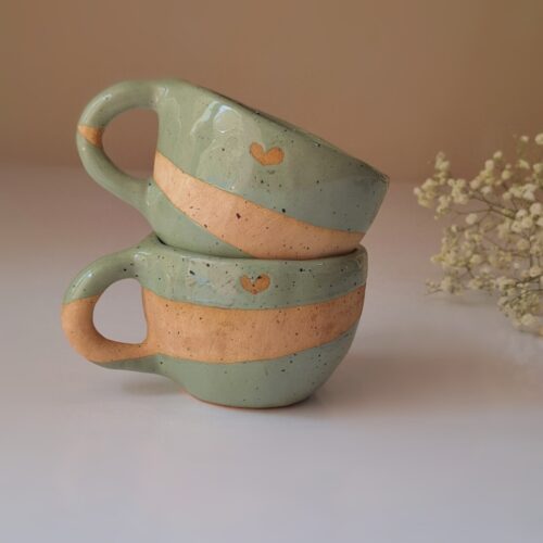 Persian Handcraft Pottery Teacup & Saucer Suitable for Tea & Coffee in Green