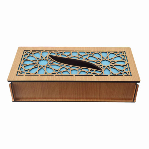 Wooden Tissue Box Cover with Geometric Design in Brown