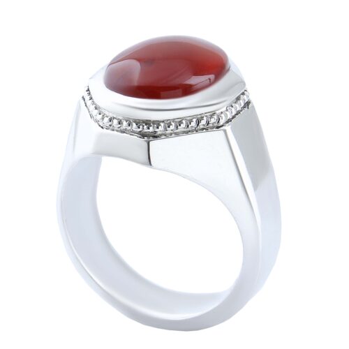Red Agate Silver Gemstone Ring for Men – Handmade Yemeni Aqeeq Design, Traditional Persian Style