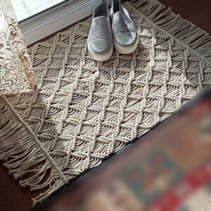 Persian Handwoven Boho Macrame Floor Rug – Ideal for Living Room or Bedroom