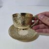 Persian High-Quality Brass Teacup & Saucer Set with Peacock Design (x6)