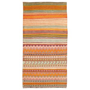 Persian Jajim Rug Flat-Woven in Fars Traditional Striped Orange