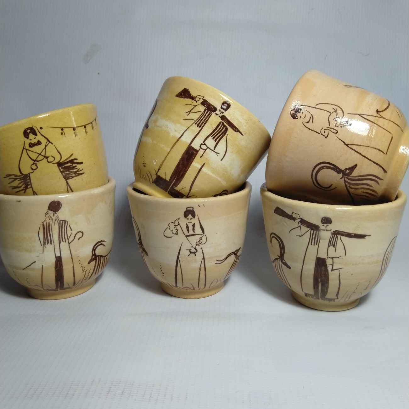 Persian Pottery Teacup with Perfect for Tea Ritual with Ethnic Design (x6)