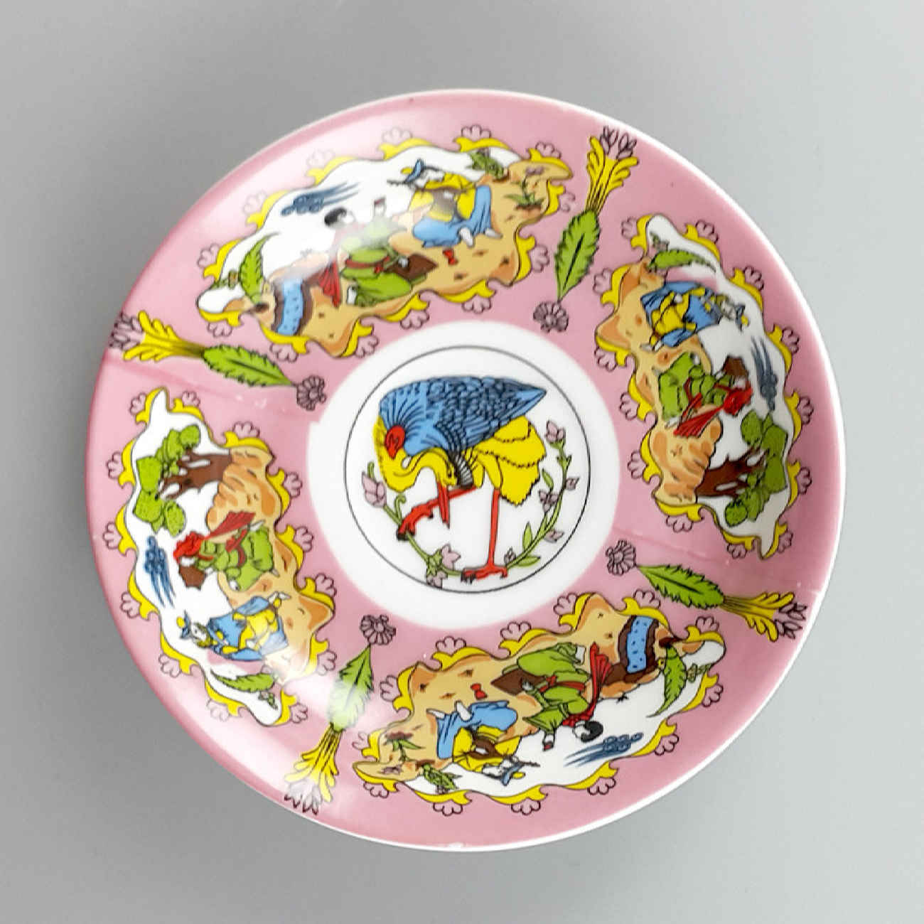 Persian Tea Saucer – Porcelain with Bird & Flower Design (Set of 6)