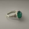 Persian Women's Silver Agate Ring - with Wheat Cluster Design & Green Gemstone