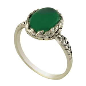Persian Women’s Silver Agate Ring – with Wheat Cluster Design & Green Gemstone