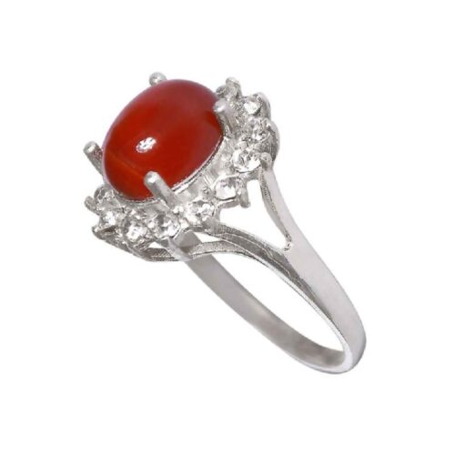 Red Agate Silver Gemstone Ring for Women – Floral Design, Persian Bohemian Style