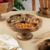 Rustic Wooden Pedestal Serving Bowl with Dividers