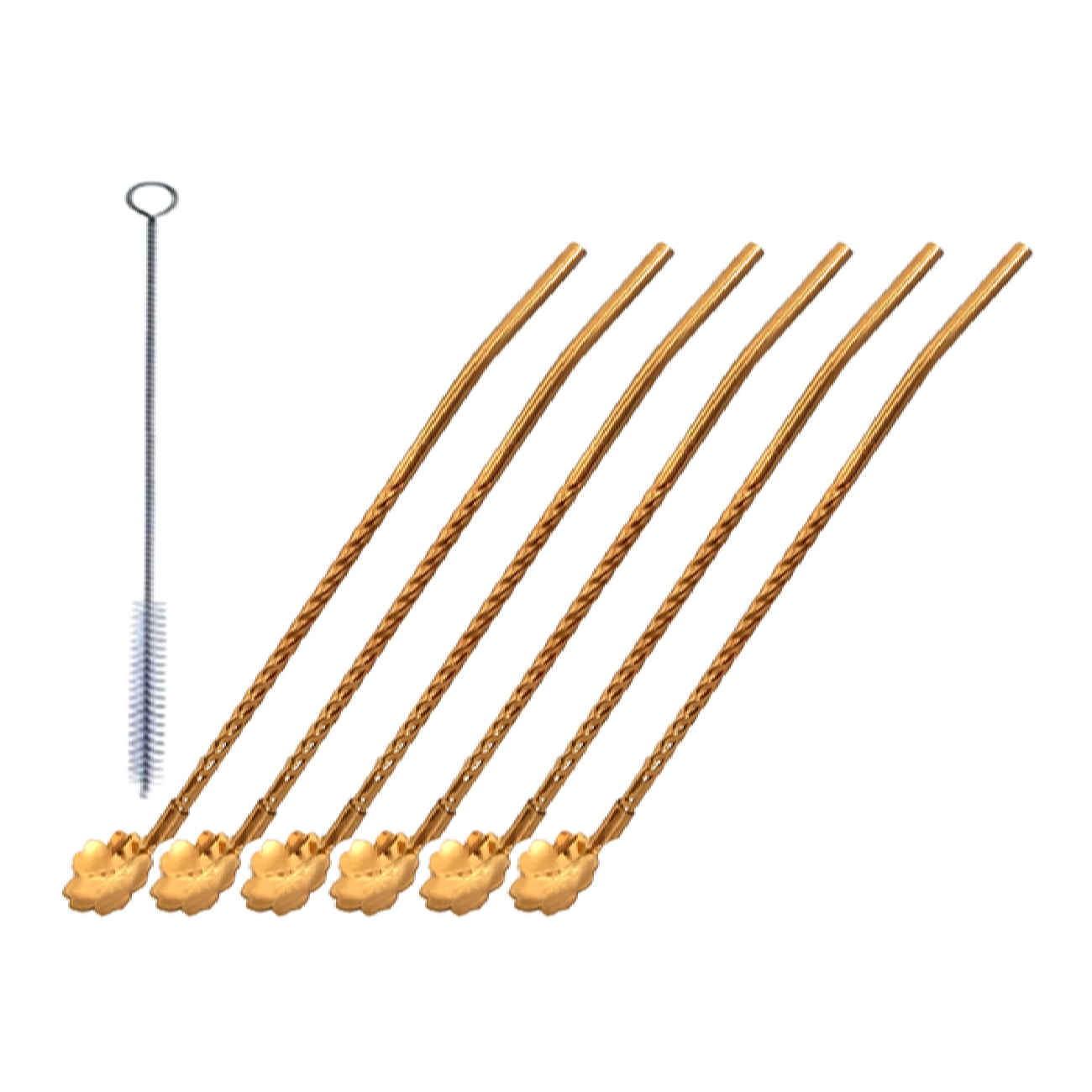 Steel Bar Spoon – Suitable for Mixing Drink with Flower Design Pack of 6