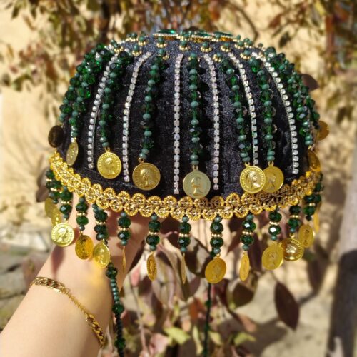 Traditional Kurdish Ethnic Hat with Coin Detail in Velvet