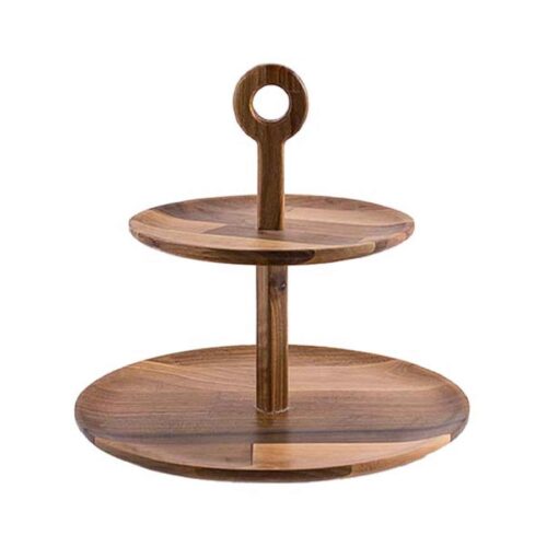 Two-Tier Wooden Serving Stand with Handle
