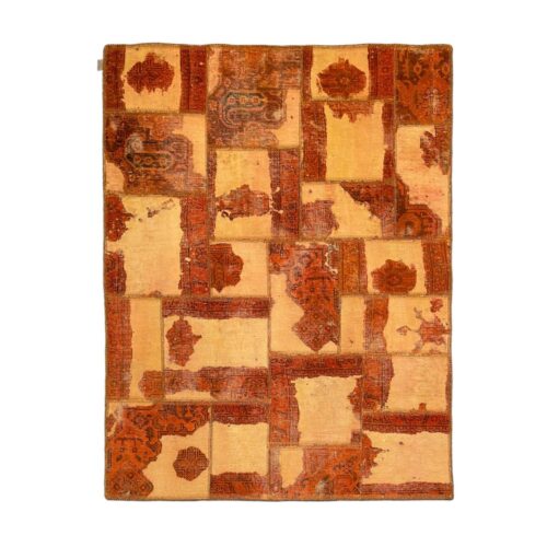 Vintage Persian Hand-Knotted Patchwork Carpet Geometric Brick Red