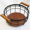 Wire Basket With Wooden Base Design & Handle Perfect for Fruit in Black