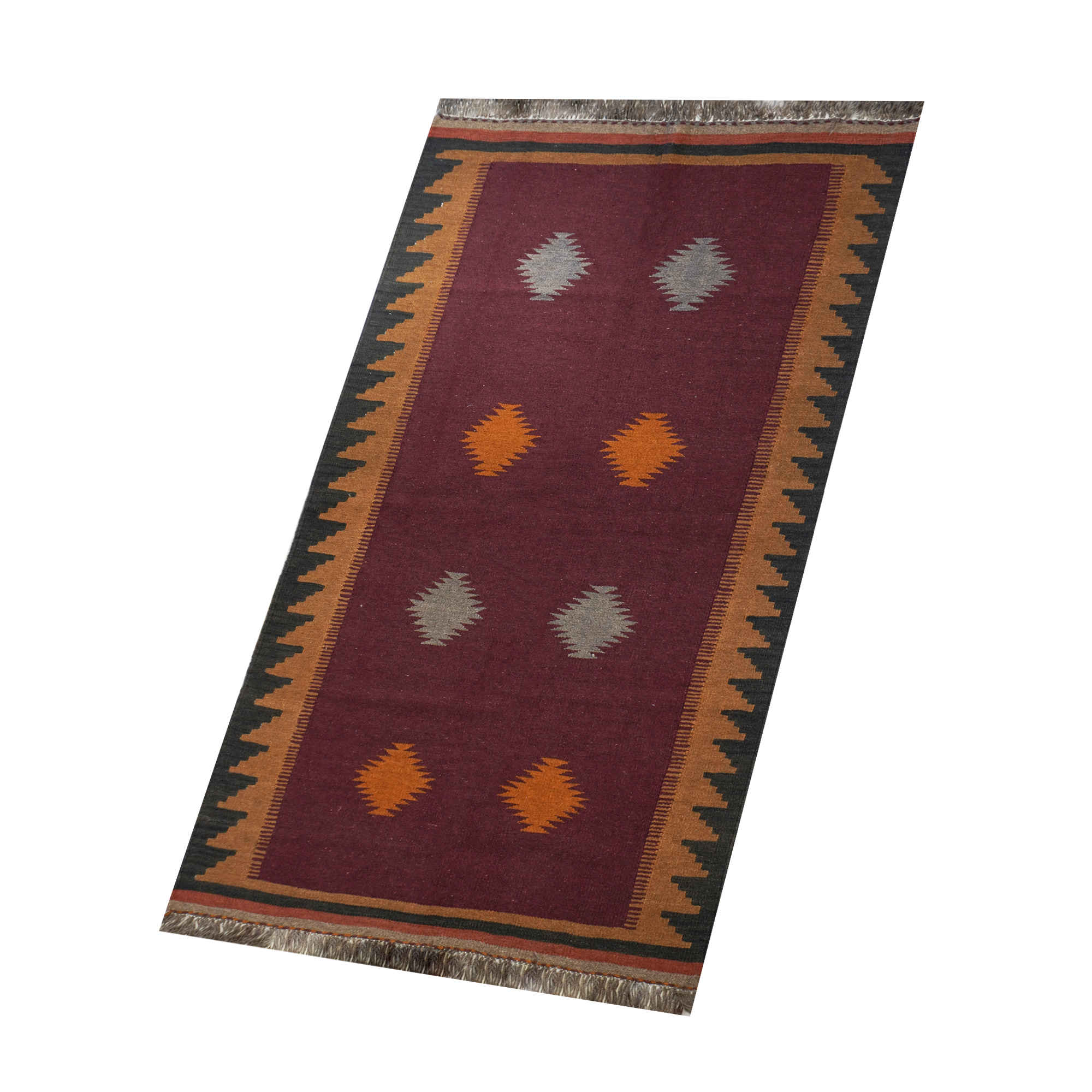 Handwoven Crimson Geometric Kilim Rug in Authentic Persian Wool