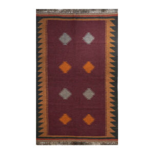 Handwoven Crimson Geometric Kilim Rug in Authentic Persian Wool