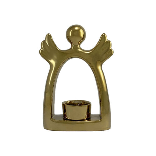 Decorative Ceramic Tealight Candle Holder, Gold Angel Figurine Design, Tabletop Candle Stand