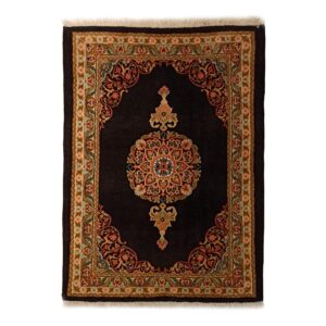 Hand-Knotted Persian Tribal Rug (Khorasan Floral Medallion) – Black Wool