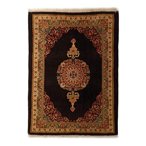 Hand-Knotted Persian Tribal Rug (Khorasan Floral Medallion) - Black Wool