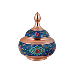 Handcrafted Persian Copper Sugar Bowl with Lid – Minakari Enameled