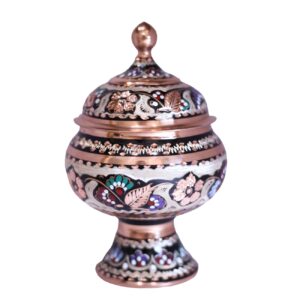 Handcrafted Persian Copper Sugar Bowl with Lid a jar-shaped design – Minakari Enameled