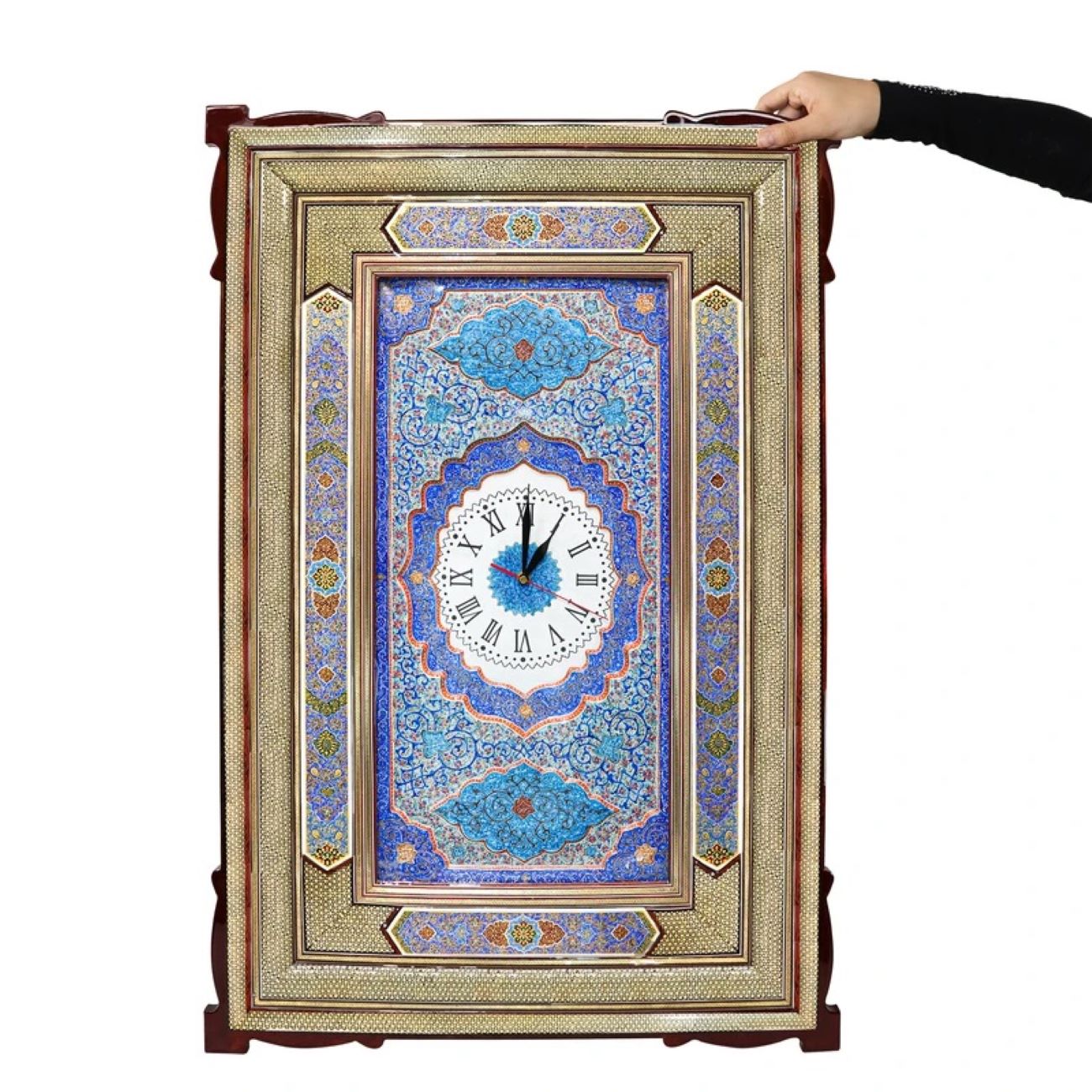 Handcrafted Persian Wooden Wall Clock – Khatam Marquetry Art