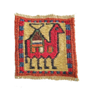 Handwoven Kilim Coaster – Cream Camel Motif, Boho Wool Square for Tables