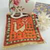 Orange Peacock Kilim Coaster – Handwoven Wool Square, Bird Pattern