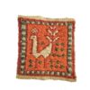 Orange Peacock Kilim Coaster – Handwoven Wool Square, Bird Pattern