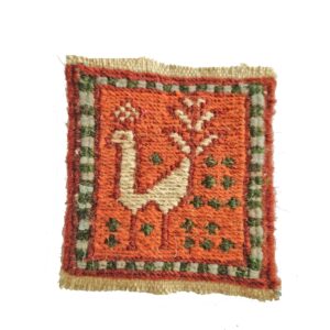 Orange Peacock Kilim Coaster – Handwoven Wool Square, Bird Pattern