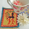 Handwoven Kilim Coaster – Orange Rooster Motif, Traditional Wool Square
