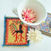 Handwoven Kilim Coaster – Orange Rooster Motif, Traditional Wool Square