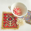 Magenta Geometric Kilim Coaster – Handwoven Wool Square, Boho Traditional
