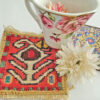 Magenta Geometric Kilim Coaster – Handwoven Wool Square, Boho Traditional