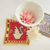 Magenta Swan Kilim Coaster – Handwoven Wool Square, Boho Bird Design