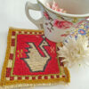 Magenta Swan Kilim Coaster – Handwoven Wool Square, Boho Bird Design