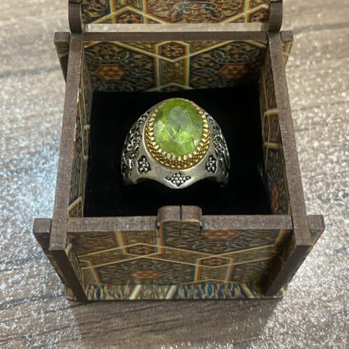 Peridot Silver Gemstone Ring for Men – Ya Hussain Islamic Calligraphy Design