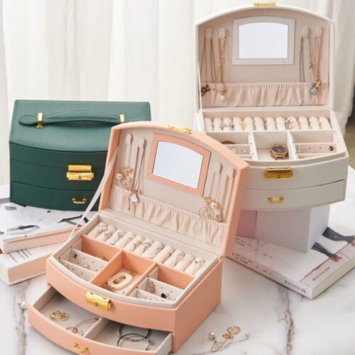 Jewelry Box with Multi-Tier Storage wih Mirror and Lock for Organized Accessories