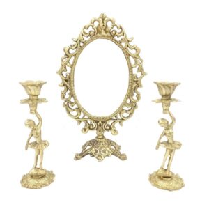 Persian Brass Mirror Frame Candlesticks Set Traditional Design Elegant Style